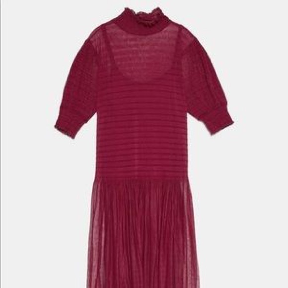 Zara semi sheer maroon dress in L - Picture 4 of 5